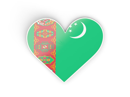 Flag of turkmenistan, heart shaped sticker isolated on white. 3D illustrationの写真素材