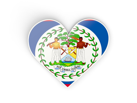 Flag of belize, heart shaped sticker isolated on white. 3D illustrationの写真素材