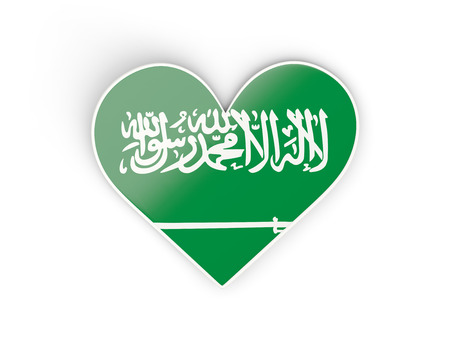 Flag of saudi arabia, heart shaped sticker isolated on white. 3D illustrationの写真素材