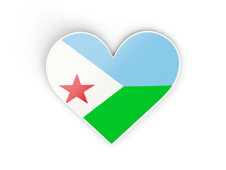 Flag of djibouti, heart shaped sticker isolated on white. 3D illustrationの写真素材