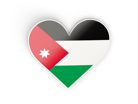 Flag of jordan, heart shaped sticker isolated on white. 3D illustrationの写真素材
