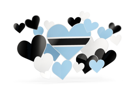 Flag of botswana, heart shaped stickers on white. 3D illustrationの写真素材