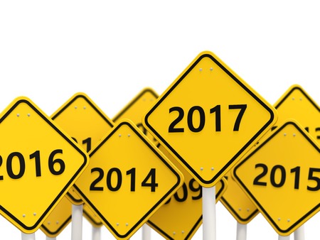 2017 New year on road sign. 3D illustration