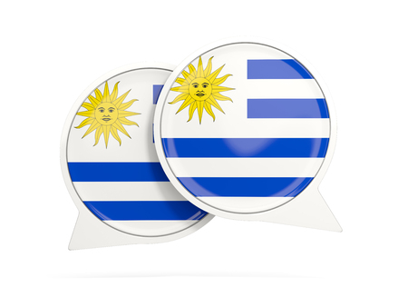 Speech bubbles with flag of uruguay. Round chat icon isolated on white, 3D illustrationの写真素材