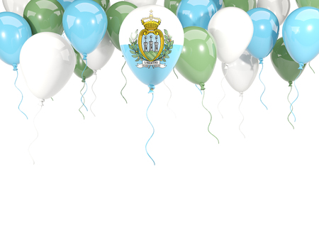 Flag of san marino, with balloons frame isolated on white. 3D illustrationの写真素材