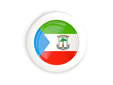 Flag of equatorial guinea, glossy round button with white frame isolated on white. 3D illustrationの写真素材