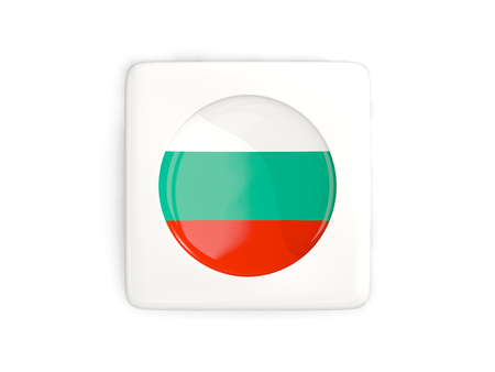 Square button with round flag of bulgaria isolated on white. 3D illustrationの写真素材