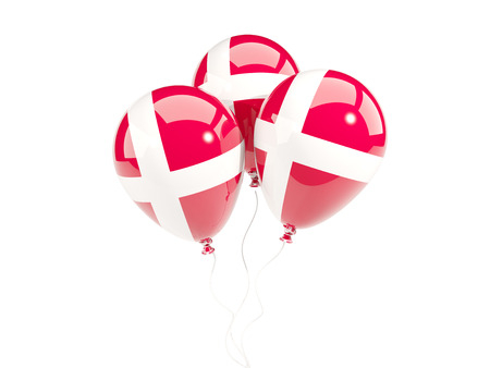 Three balloons with flag of denmark isolated on white. 3D illustrationの写真素材