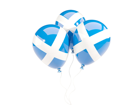 Three balloons with flag of scotland isolated on white. 3D illustrationの写真素材