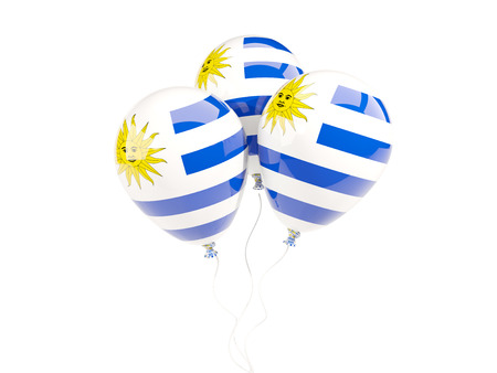 Three balloons with flag of uruguay isolated on white. 3D illustrationの写真素材