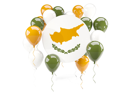 Round flag of cyprus with balloons isolated on white. 3D illustrationの写真素材