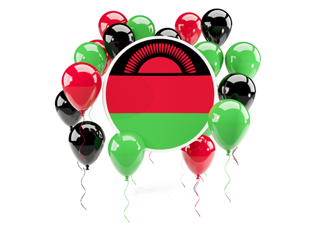 Round flag of malawi with balloons isolated on white. 3D illustrationの写真素材