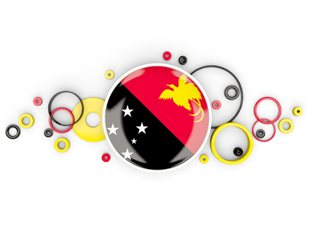 Round flag of papua new guinea with circles pattern isolated on white. 3D illustrationの写真素材