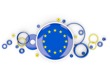 Round flag of european union with circles pattern isolated on white. 3D illustrationの写真素材