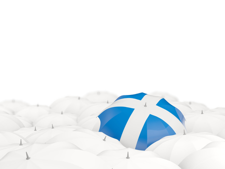Umbrella with flag of scotland isolated on white. 3D illustrationの写真素材
