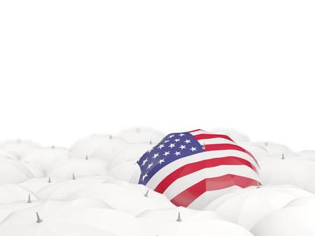 Umbrella with flag of united states of america isolated on white. 3D illustrationの写真素材