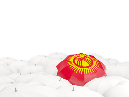Umbrella with flag of kyrgyzstan isolated on white. 3D illustrationの写真素材