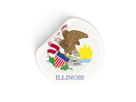 Flag of illinois, US state round sticker isolated on white. 3D illustrationの写真素材