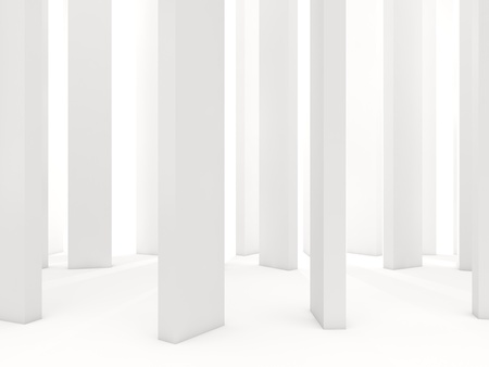 White columns isolated on white background. 3D illustrationの写真素材