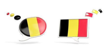 Two chat icons with flag of belgium. Round and square speech bubbles. 3D illustrationの写真素材