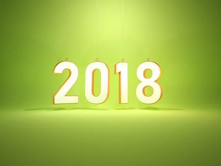2018 New Year symbol over green background. 3D illustration