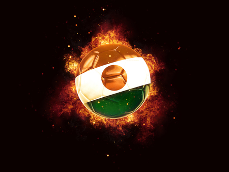 Football in flames with flag of niger on black background. 3D illustrationの写真素材