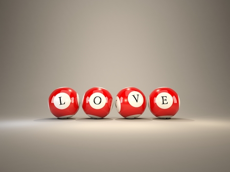 Love letters on lottery balls. 3D illustrationの写真素材