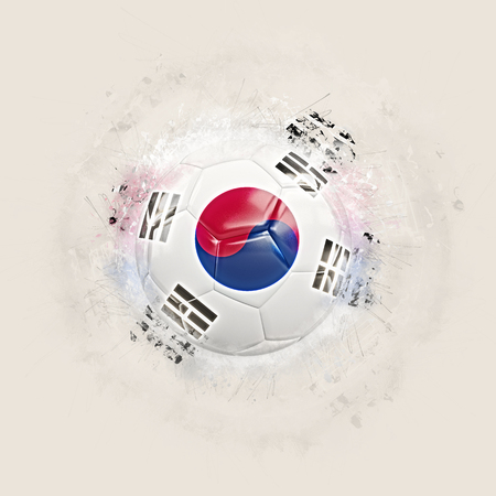 Grunge football with flag of south korea. 3D illustrationの写真素材