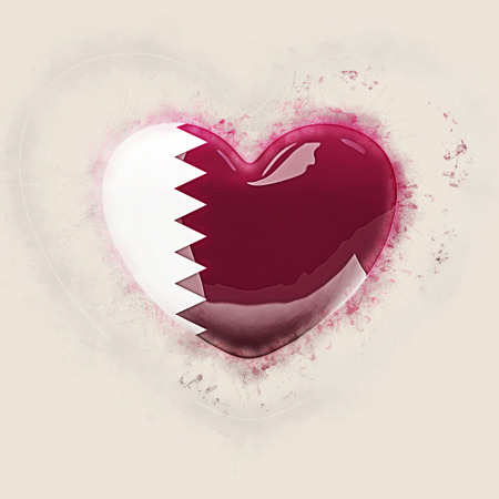 Heart with flag of qatar. Grunge 3D illustrationの写真素材