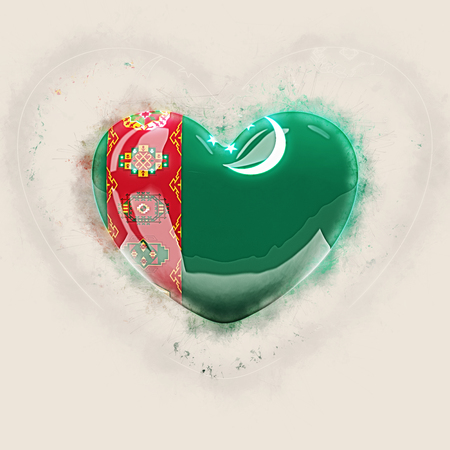 Heart with flag of turkmenistan. Grunge 3D illustrationの写真素材