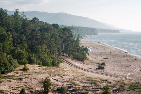 Sand beach at east side of the Baikal lake, Russiaの写真素材