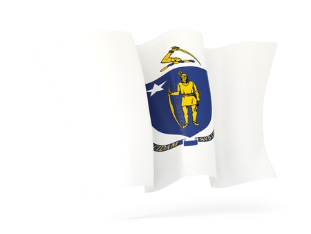 massachusetts state flag waving icon close up. United states local flags. 3D illustrationの写真素材