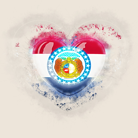 missouri state flag on a grunge heart. United states local flags. 3D illustrationの写真素材