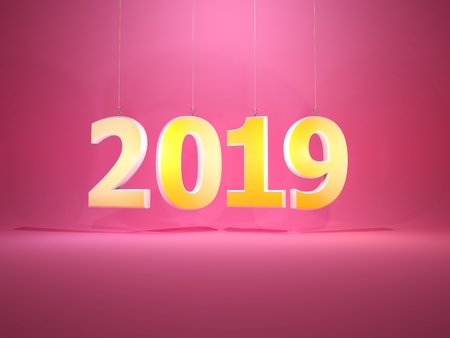 2019 New Year symbol over pink background. 3D illustrationの写真素材