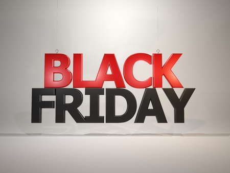 Sale and shopping concept. Black friday sign floating in the air. 3D illustrationの写真素材