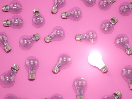 Bright light bulb on pink background. 3D illustrationの写真素材