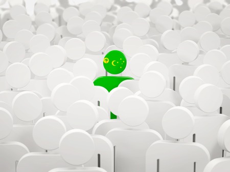 Man with flag of cocos islands in a crowd. 3D illustrationの写真素材