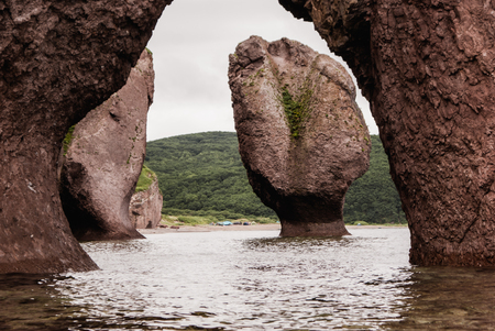 Cliffs on the beach at the sea of Japan. East Russiaの写真素材
