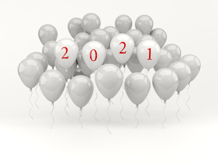 Balloons with 2021 New Year sign isolated on white. 3D illustrationの写真素材