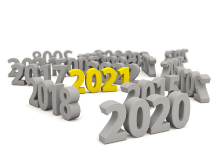 2021 New Year symbol with other years. 3D illustrationの写真素材