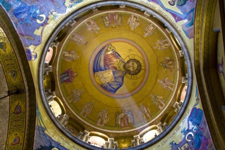 Ceiling  fresco  The dome is decorated by icons of apostles  Greek Church of the 12 Apostles, Capernaum   Israel のeditorial素材