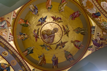 Ceiling  fresco  The dome is decorated by icons of apostles  Greek Church of the 12 Apostles, Capernaum   Israel のeditorial素材