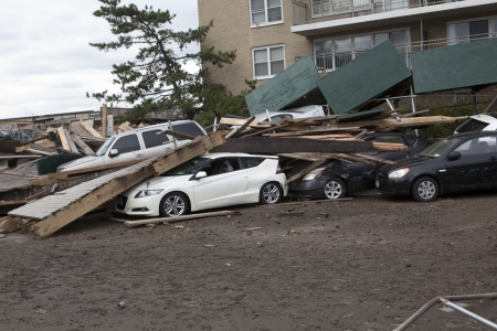 NEW YORK - November 1: Crashed cars after Hurricane Sandy  in the Far Rockaway area  on October 30, 2012 in New York City, NYのeditorial素材