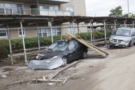 NEW YORK - November 1: Crashed cars after Hurricane Sandy  in the Far Rockaway area  on October 30, 2012 in New York City, NYのeditorial素材