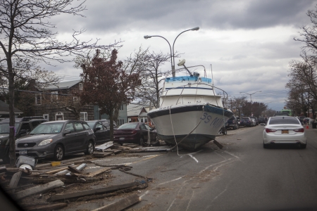 NEW YORK - November 1: Crashed cars after Hurricane Sandy  in the Far Rockaway area  on October 30, 2012 in New York City, NYのeditorial素材