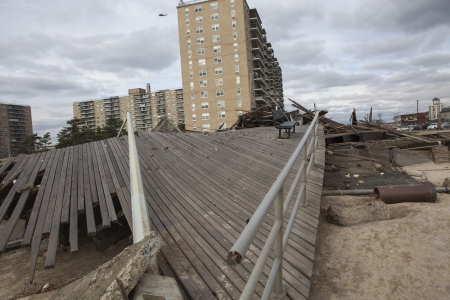 NEW YORK - November 1: Large section of the iconic boardwalk was washed away during Hurricane Sandy...