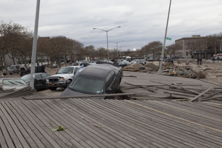 NEW YORK - November 1: Crashed cars after Hurricane Sandy  in the Far Rockaway area  on October 30, 2012 in New York City, NYのeditorial素材