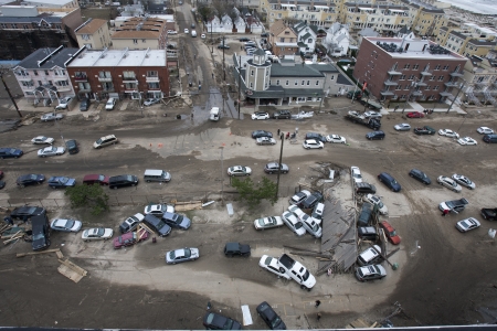 NEW YORK - November 1: Crashed cars after Hurricane Sandy  in the Far Rockaway area  on October 30, 2012 in New York City, NYのeditorial素材