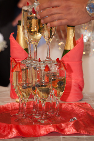 champagne glasses at wedding の写真素材