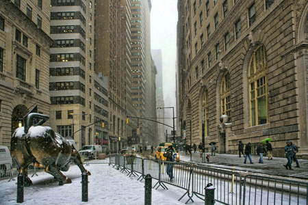 NEW YORK CITY - January 21: The landmark Charging Bull in Lower Manhattan represents the strength...